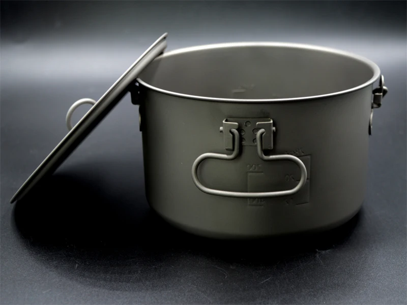 1300ml two people suit outdoor cookset camping hanging titanium soup pot with bail handle