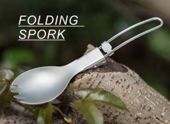 Picnic 2 in 1Pure long handle Foldable Metal Titanium Spoon Spork with Polished Bowl