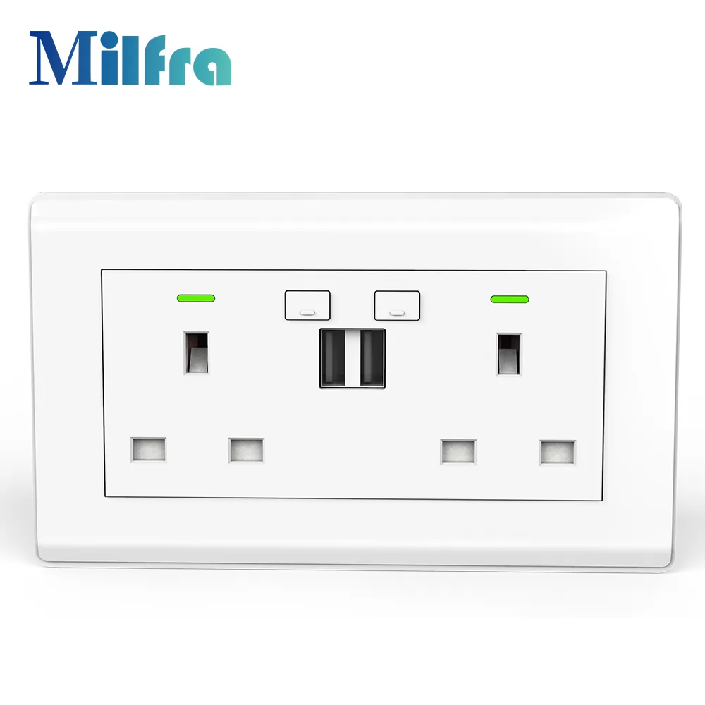 TBU02 UK Smart Wall Socket Double USB Chager Twin Socket Tuya Smart App