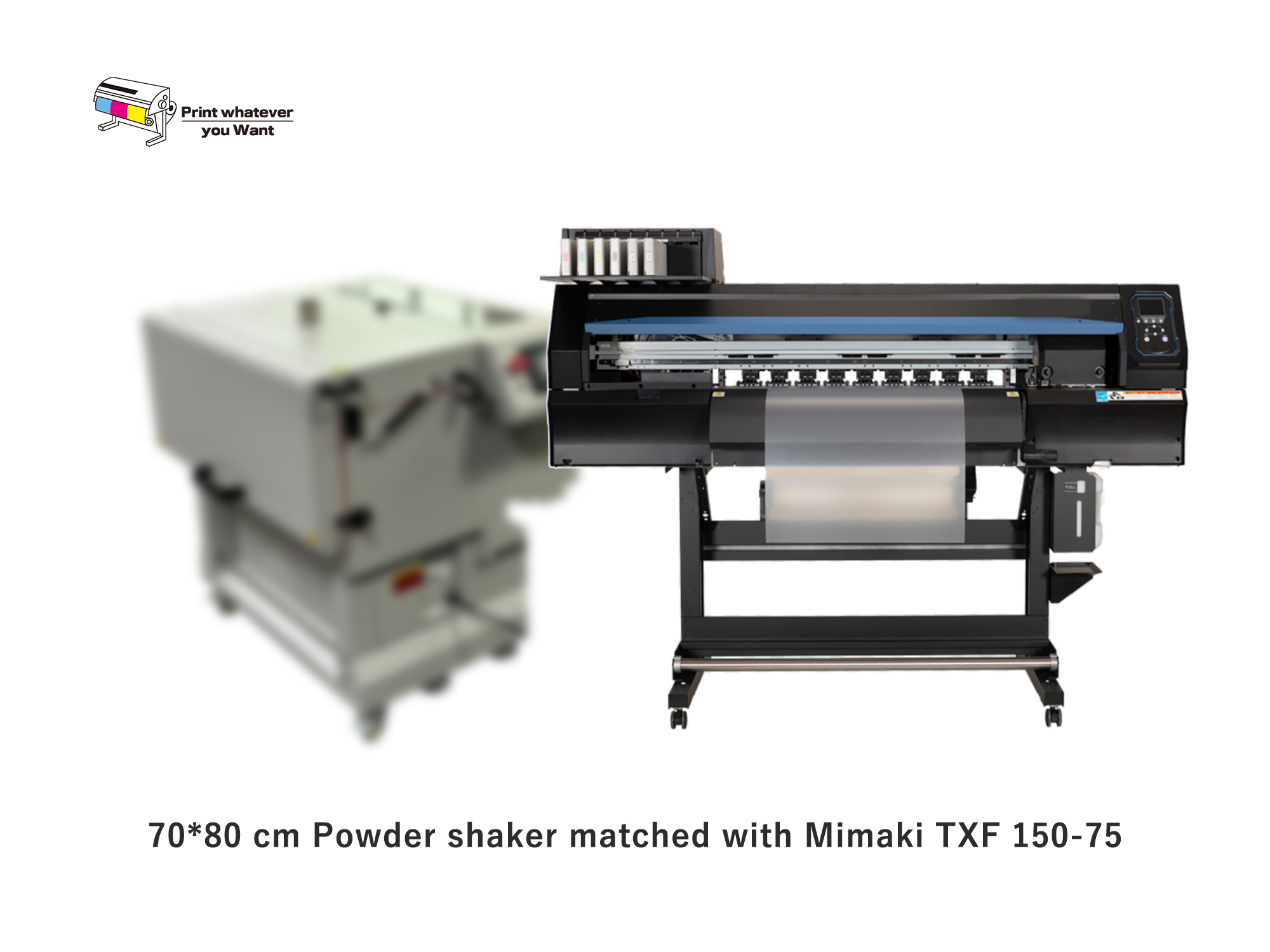 Nuevo agitador de polvo PrintWant combinado con Mimaki TXF 150-75