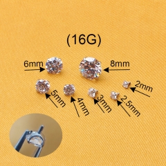Titanium Piercing Jewelry arc-shaped 0.9MM thread ASTM F136 Titanium Clean Zircon Internally Threaded ear piercing Jewelry--P413