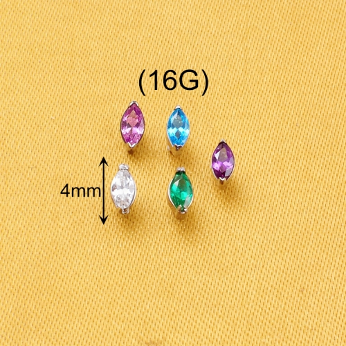 Zircon marquise cut white transparent color for jewelry making Oval Mirror Irregular ASTM-F136 Titanium titanium piercing jewelry-P130