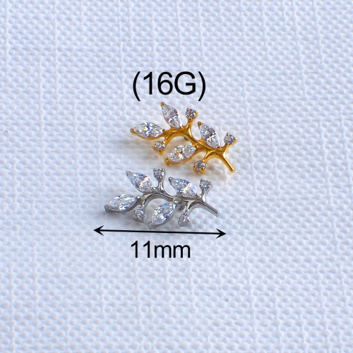 Luxury Minimalist Jewelry Cubic Zircon Leaf Stud Earrings Delicate Bling ASTM-F136 titanium CZ Leaf Earrings-P180