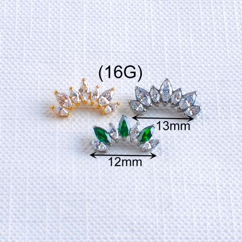 TITANIUM THREADED WITH PRONG SET MARQUISE CLEAR CZ 7-CLUSTER FAN SHAPE TOP PIERCING JEWELRY--P147