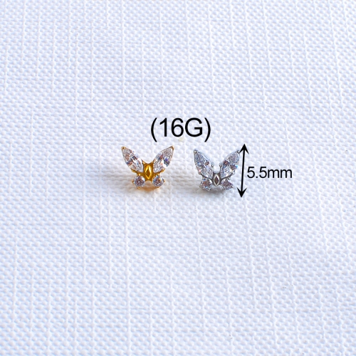 titanium piercing jewelry Butterfly Body Piercing Jewelry Titanium 16G Inrenally Thread Parts Zircon Piercing Jewellery Gift ASTM F136 titanium-- P110