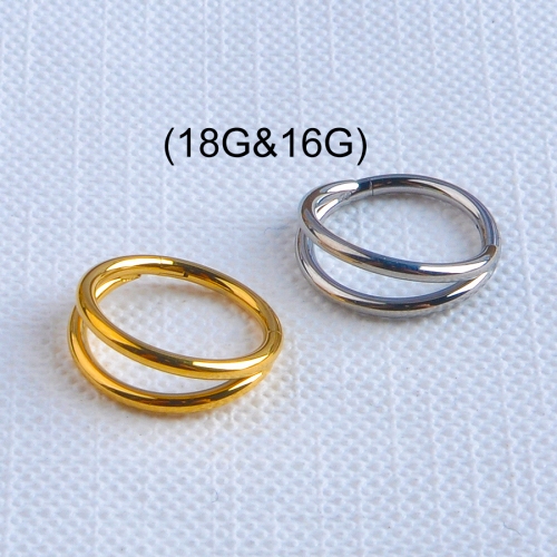 ASTM F136 Titanium 2 Line CZ Segment Rings Clicker Cartilage Earrings Hoop Body Piercing Jewelry --W97