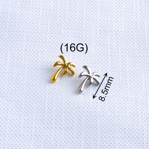 ASTM-F136 Titanium Hydraulic Internally Threaded Coconut Palm Tree Earring 16G Piercing Jewelry for Conch Tragus Helix Lip Earlobe Stud--P531