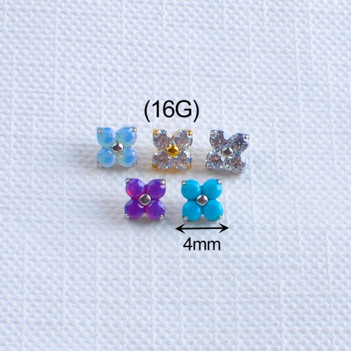 Body Piercing Jewelry Labret Stud Piercing 16G Internal Thread Piercing Jewelry 4-leaf Flower ShapeZircon Jewelry ASTM F136 Titanium --P093