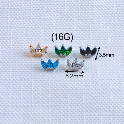 Labret Body Piercing Jewelry 3Pcs Zircon ASTM F136 Titanium Piercing Jewelry and Zircon 0.9mm Internally Thread Parts-- P090