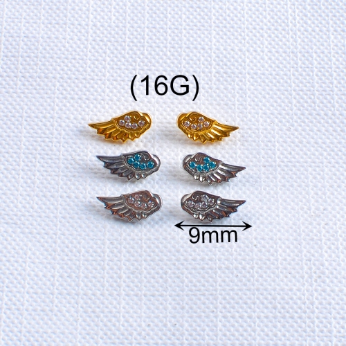 ASTM -F136 titanium Hip Hop Vintage Angel Wings Wings of Liberty Stud Earrings for Women Punk Zircon CZ Stud Fashion Jewelry Wedding Gift --P592