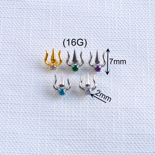 Body Piercing Jewelry Titanium Trident of Poseidon With CNC Set CZ Labret Earring Internally Threaded Helix Earring Wholesale--P459