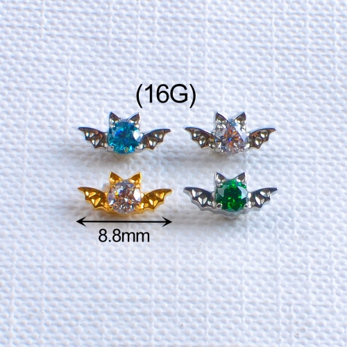 ASTM F136 Titanium Brick-brick bat Earring, Internally Threaded Ear Cartilage Stud, Head Body Piercing Jewelry, Insect Design--P583
