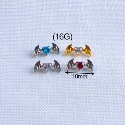 ASTM F136 Titanium Bat Star Cubic Zirconia Ear Studs Labret Stud CZ Cartilage Earring Helix Tragus Stud Piercing--P591