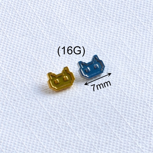 Newest ASTM-F136 Titanium CNC Set Digital Cute Kitten 16G NO CZ Body 0.9mm Internally Threaded PIercing Jewelry Labret Flat Back Lobe--P587