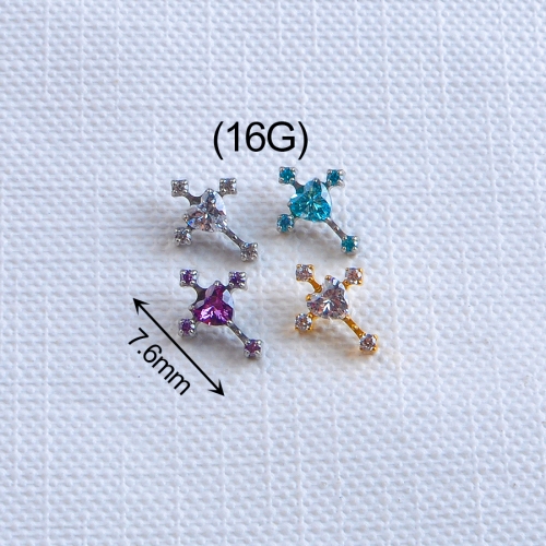 ASTM F Titanium 4 Baguette CZ and 5 CZ Jewelry Labret Lip Ring Ear Ring Claw Set Zircon Unisex Body Piercing Labret Jewelry--P576
