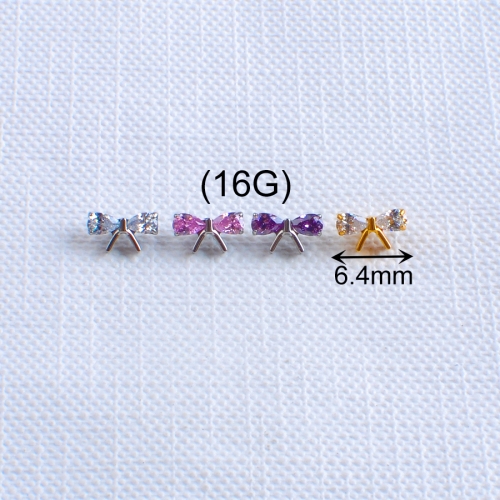 F136 Titanium Cute Bow Ear Cartilage Colorful Zirconia Earrings Internal Thread Replace Fashion Piercing Jewelry Wholesale--P641