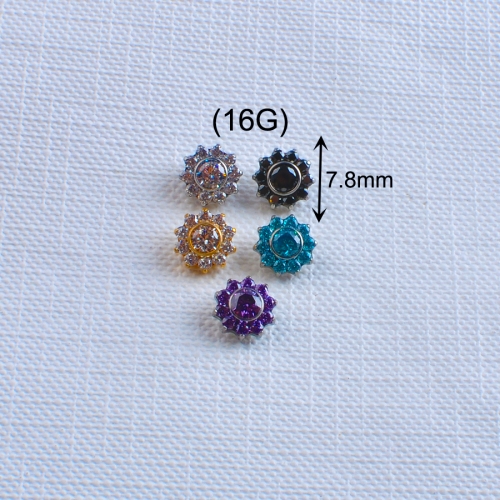 Body Piercing ASTM F136 Titanium Piercing Jewelry 16G Internal Thread Rose Flower Shape CZ Jewelry Labret Stud Piercing--P092