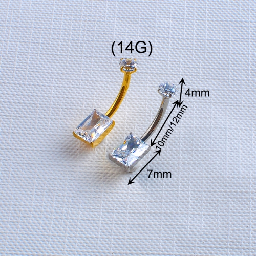 Hot Sale Fashion Wedding F136 Rectangle Cut CZ Titanium Cubic Zircon Curved Barbell Belly Button Ring Piercing --W258
