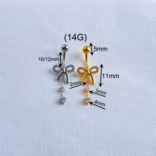 ASTM-F136 titanium Jewelry Fashion Colorful Bow Heart Dangle Navel Belly Button Rings Zircon Wholesale Piercing Jewelry Navel Ring--W265