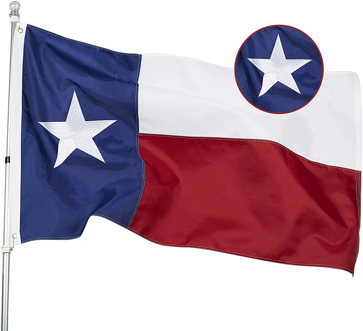 State of Texas 3x5 Feet Flag - Embroidered Sewn Heavyweight 210D Oxford Nylon Flag Vivid Color - Brass Grommets and 4 Stitch Hemming USA Flag