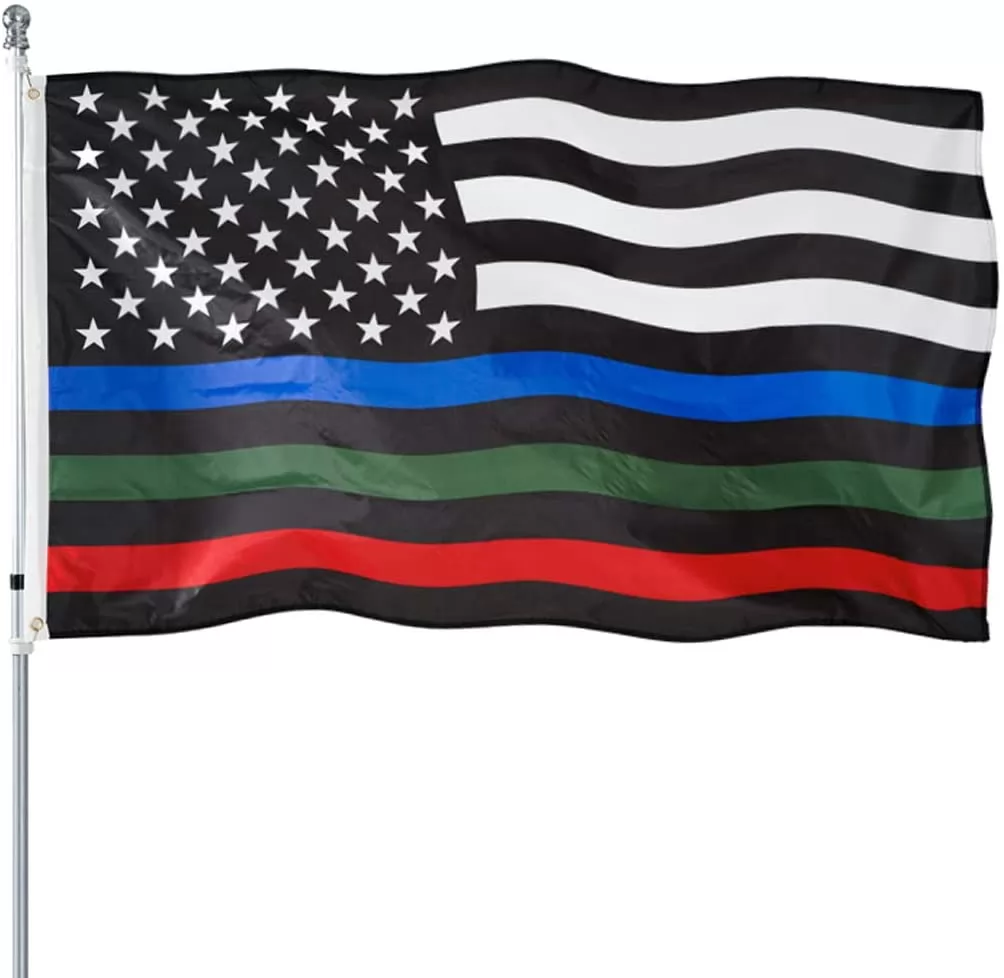 Homissor Thin Blue Green Red Line American Flag 3x5 Ft Heavy Duty Polyester American Blue Red Green Stripe All Lives Matter Police Firefighter Militar
