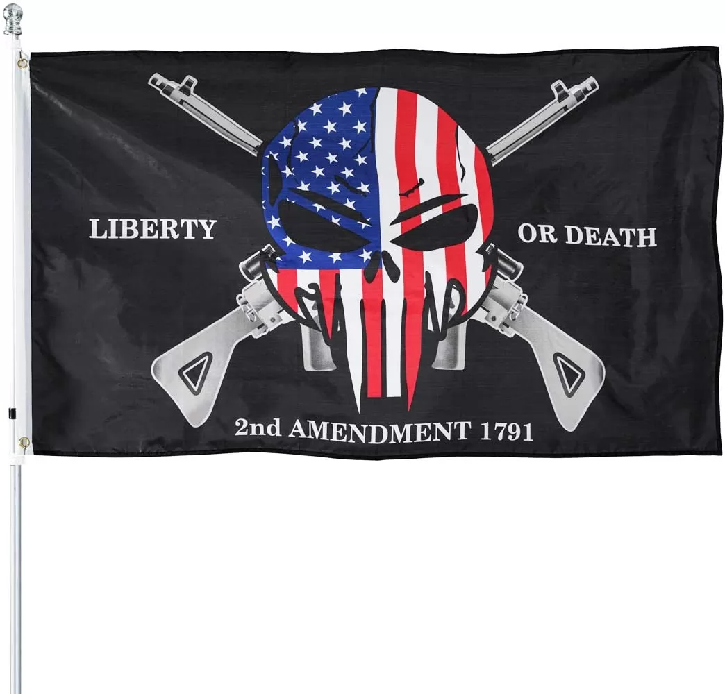 Homissor Liberty or Death 2nd Amendment Flag 3x5 Outdoor USA Punisher Skull Rifles 1789 Gun Flags Banner with Grommets