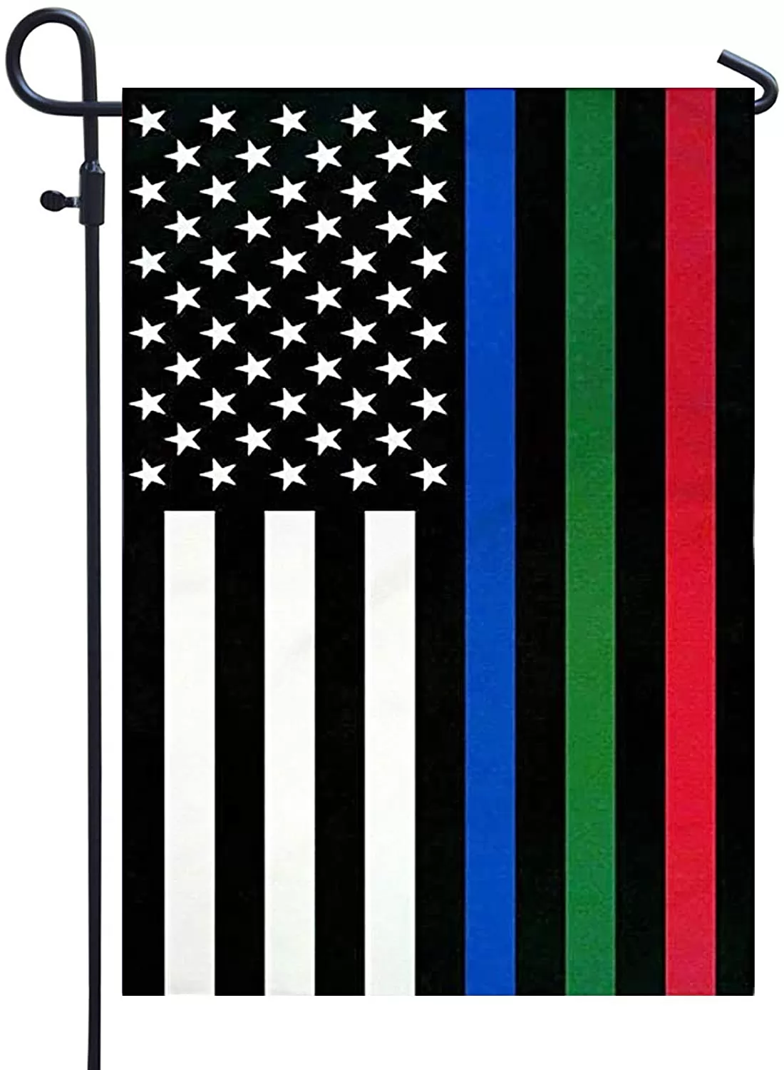 Homissor Thin Blue Green and Red Line Garden Flag- American Blue Red Green Stripe All Lives Matter Police Firefighter Military Yard Flags Banner Law E