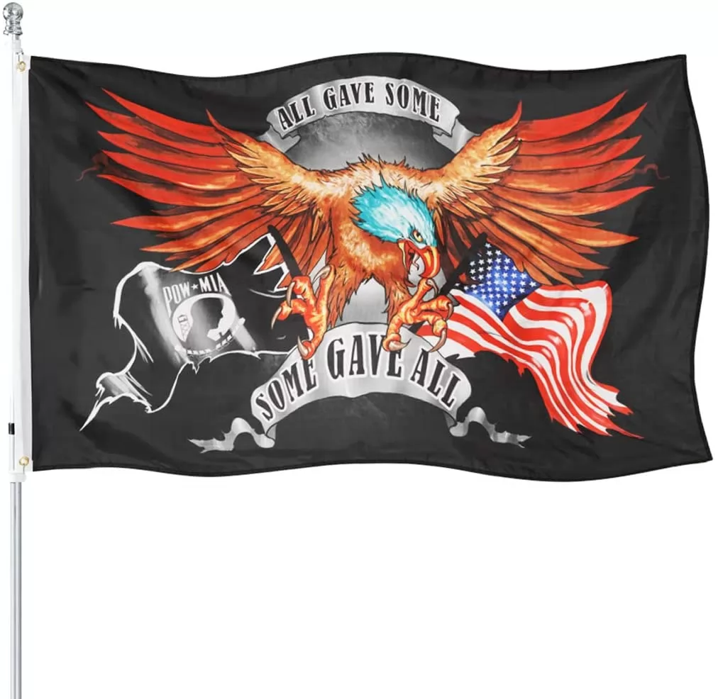 Homissor USA POW MIA Eagle Flag - All GAVE Some, Some GAVE All POW MIA Eagle - 3' x 5' Durable Polyester Indoor Outdoor Banner (Black Eagle)