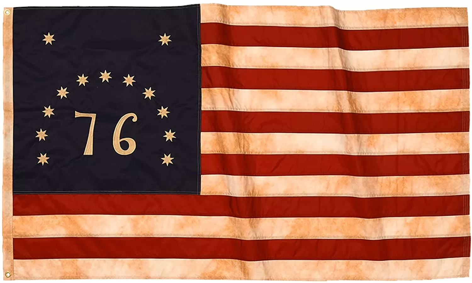 Homissor Tea Stained Bennington 1776 Flag 3x5 Embroidered- 100% Durable Polyester Heavy Duty Primitive Vintage 76 Flags Banner with 2 Brass Metal Grom