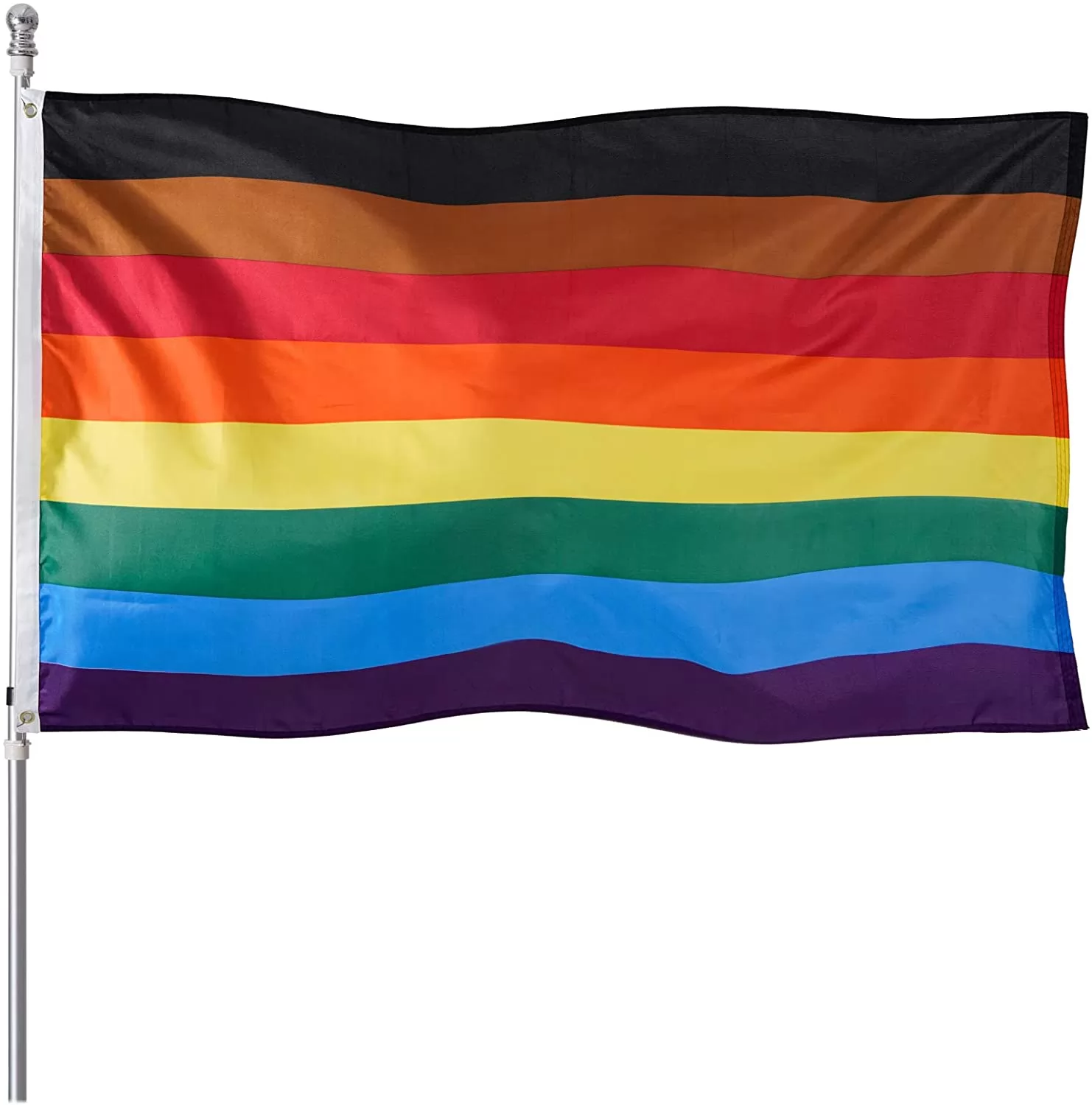 Homissor Philadelphia Philly Rainbow Pride Flag 3x5 Heavy Duty Polyester LGBTQ Brown and Black Pride Flags for Outdoor Wall with Brass Grommets & Dura