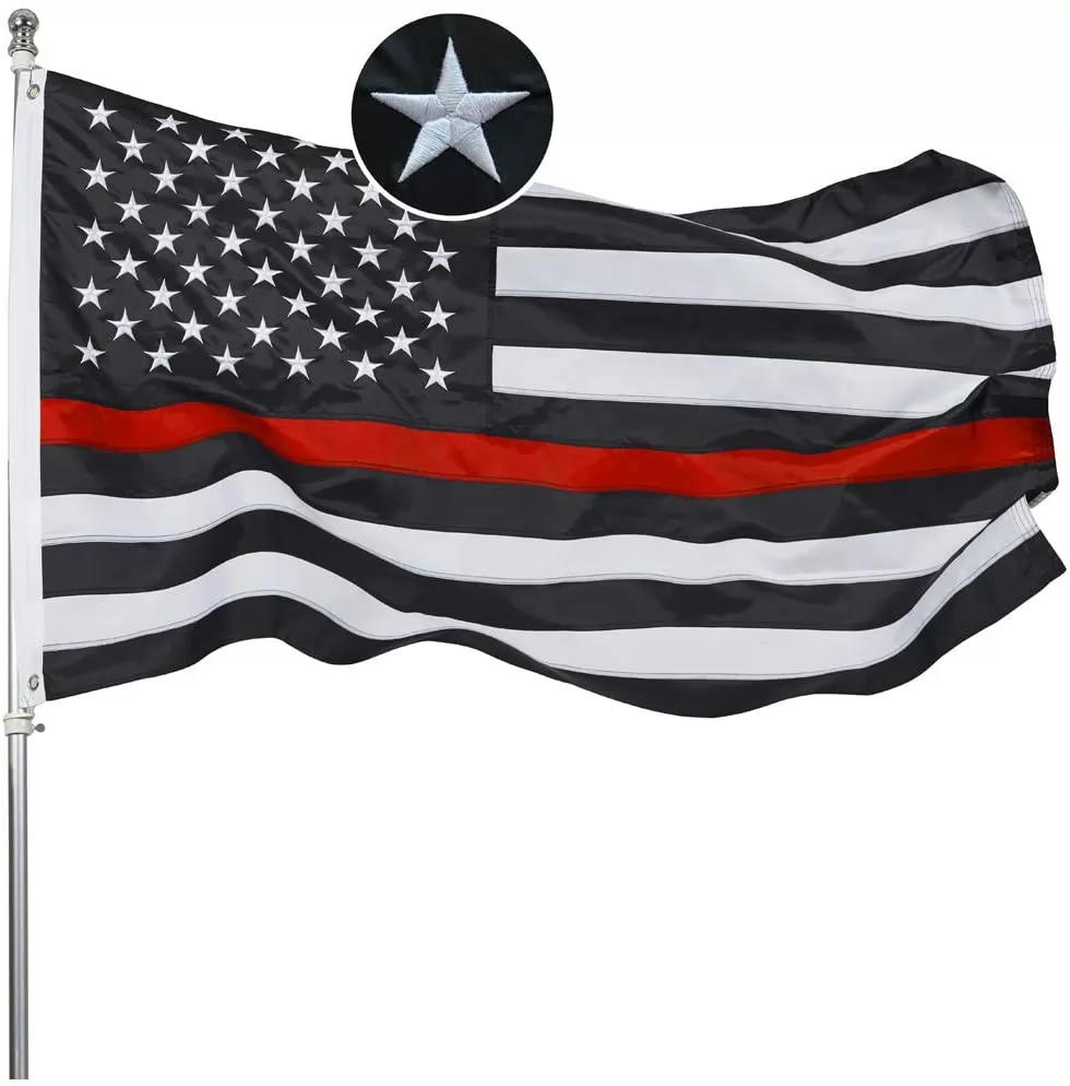 Homissor Embroidered Thin Red Line Firefighter Flag 3x5 Ft- Black White Red Stripes American Red Lives Matter Honoring Firefighter Flags Banner Durabl