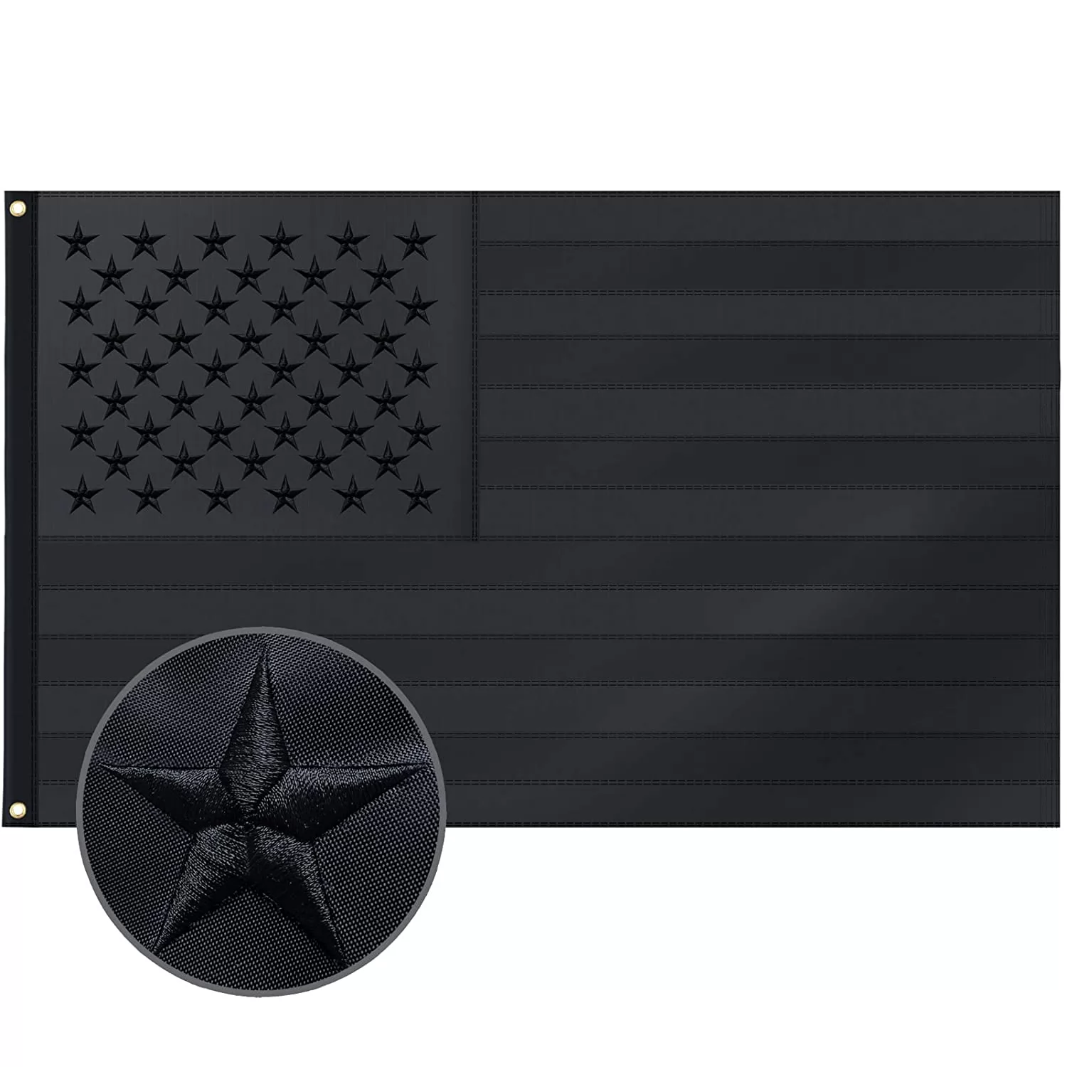 Homissor All Black American Flag 3x5 Ft US Flag, Embroidered Stars, Sewn Stripes, Brass Grommets Heavy Duty 220D Nylon USA Flags for Outdoor Blackout