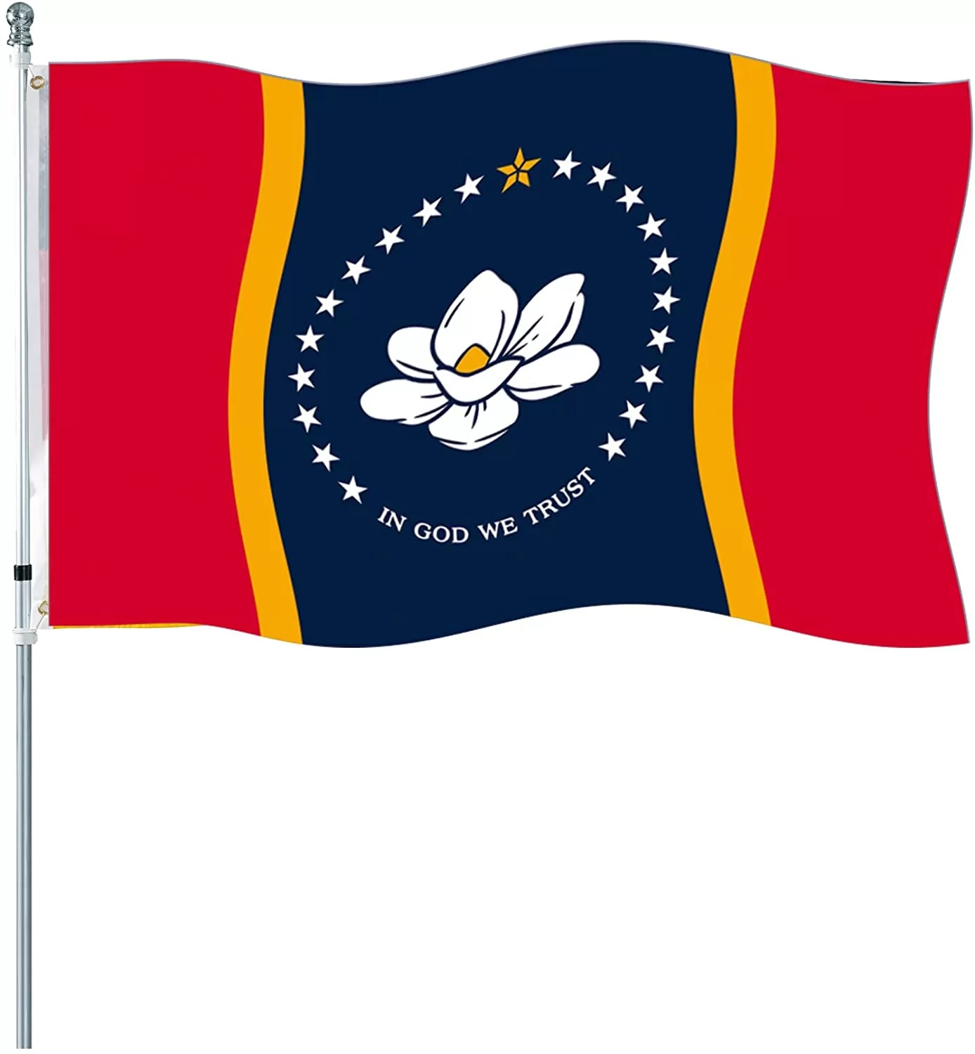 Homissor New Mississippi Magnolia State Flag 3x5 Outdoor- 100% Durable Polyester Vivid Color in God We Trust MS Flags Banner with 2 Brass Grommets