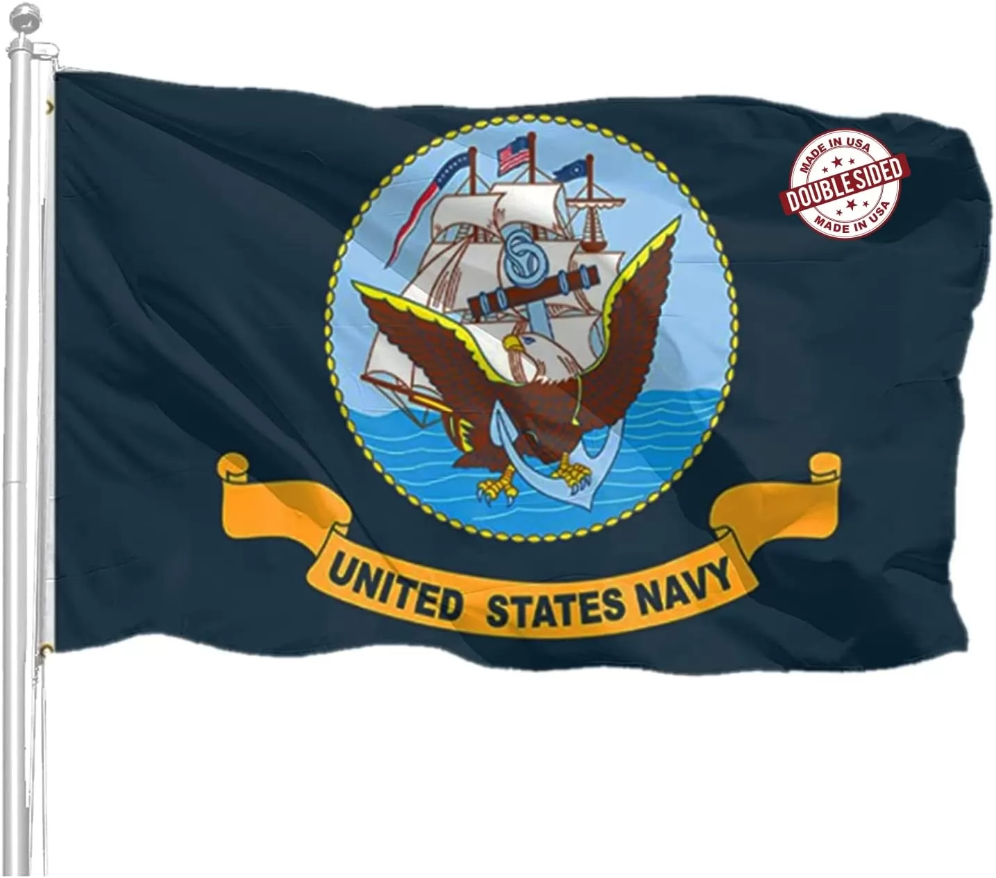 Navy Flag Military US 3x5 Ft - Double Sided USN Army Flags United States Naval Heavy Duty 3ply