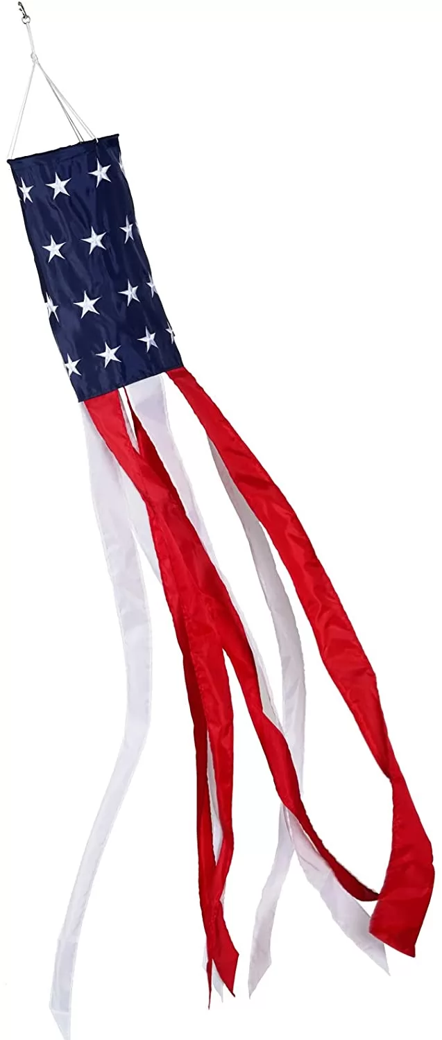 Embroidered American US Flag Windsock- 60 Inches 4th of July Red White Blue Patriotic US Flag Wind Sock
