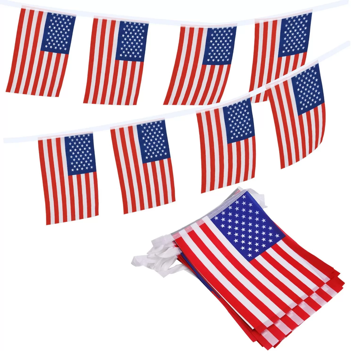 USA String Flags 33 Feet Long 38 Flags, 5.5x8.2 Inches