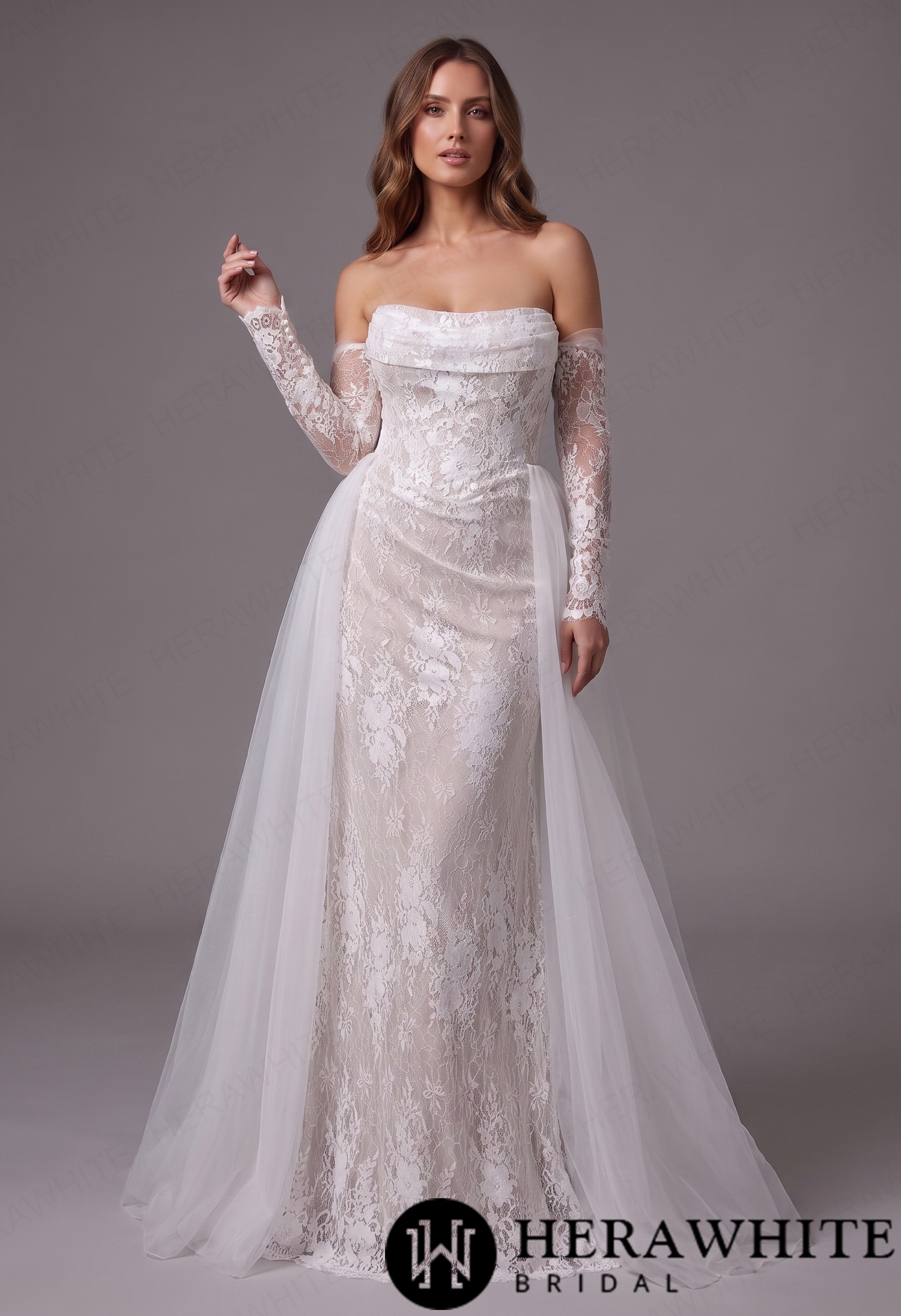 In Stock/ Romantic Strapless Chantilly Lace Mermaid Wedding Dress