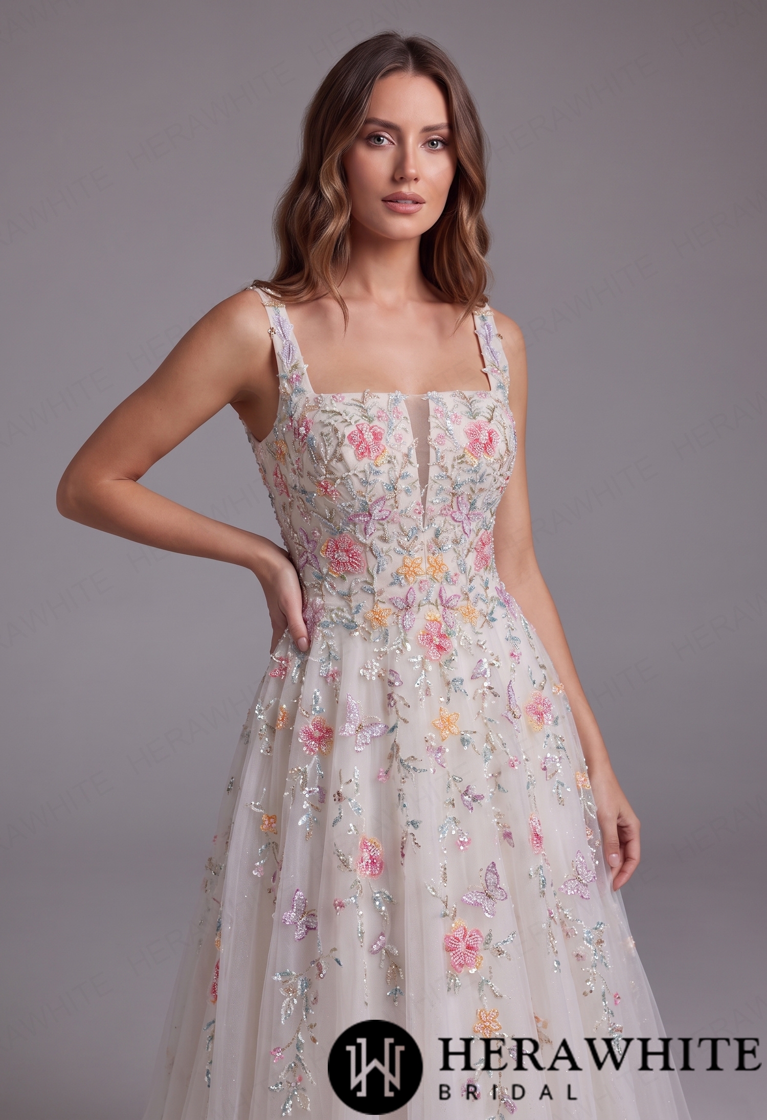 Whimsical Beaded Floral Embroidered A-Line Wedding Dress Whimsical Beaded Floral Embroidered A-Line Wedding Dress