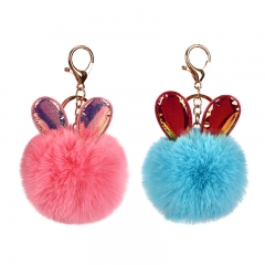 Fakefur rabbit keychain with shinning ears key chains,designer key chains,puff ball keychain