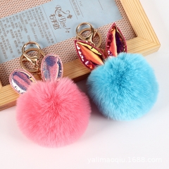 Fakefur rabbit keychain with shinning ears key chains,designer key chains,puff ball keychain