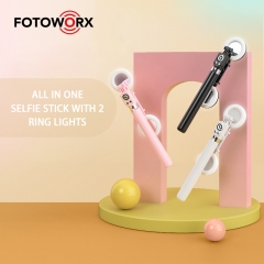 2-in-1 Mini tripod selfie stick with ring lights