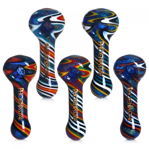 Phoenix Star Spoon Pipe with 7-hole Glass Filter Screen & American Color Rod 4 Inches