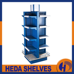 Four-sided supermarket display rack with wheels