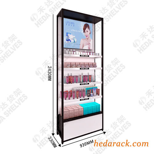 Wholesale Wall Makeup Display Stand Shelf Design for Cosmetic Products with LED Lighting(4,cosmetic shop display