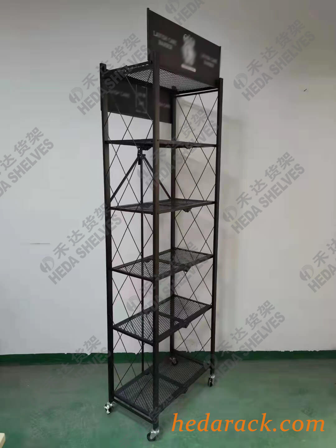 Foldable Shelving Wire Freestanding Display Origami Rack On Wheels(4