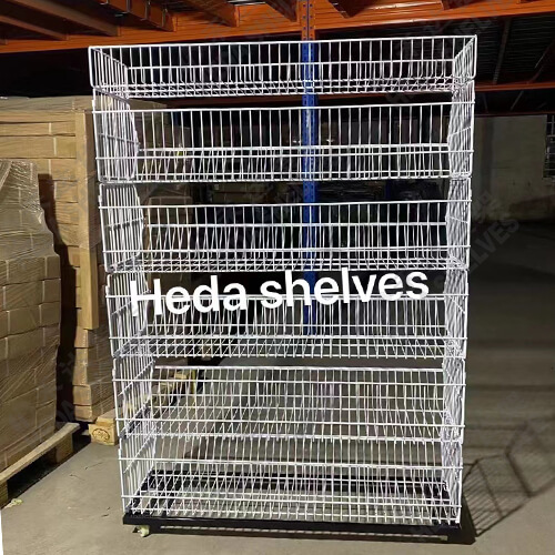 Metal Wire Display Rack For Merchandise Display Rolling Grid Shelf(5