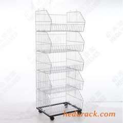 Metal Wire Display Rack For Merchandise Display Rolling Grid Shelf