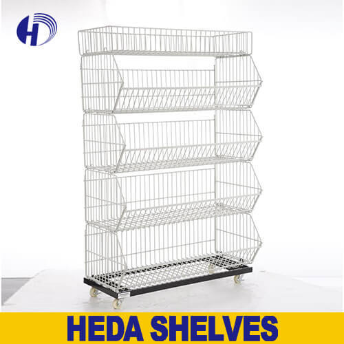 Metal Wire Display Rack For Merchandise Display Rolling Grid Shelf