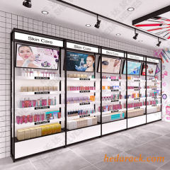 Wall Makeup Display Stand Shelf Design For Cosmetic Products with Four Post