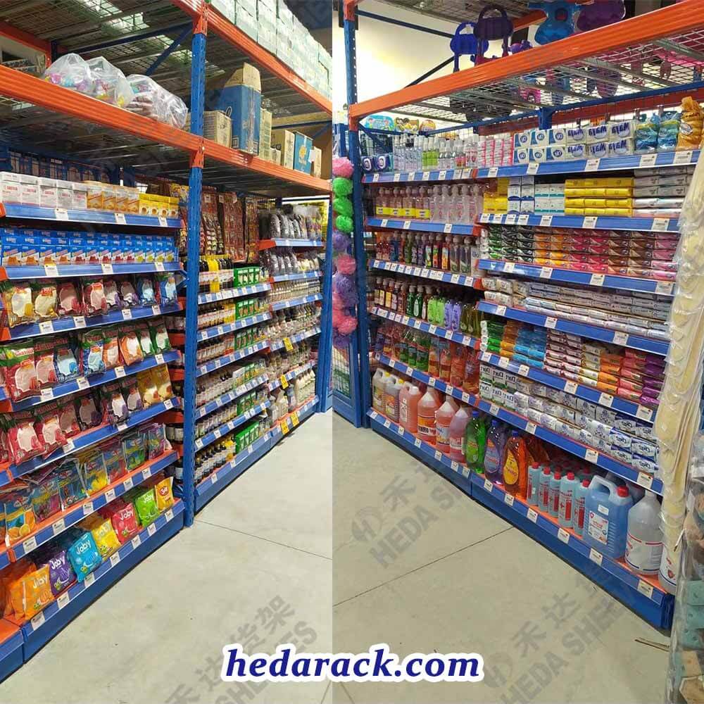 combination display shelf,warehouse style store shelf,merchandising display,supermarket shelf.store display shelf